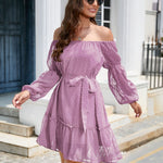 Swiss Dot Off-Shoulder Balloon Sleeve Dress
