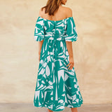 Printed Off-Shoulder Balloon Sleeve Dress
