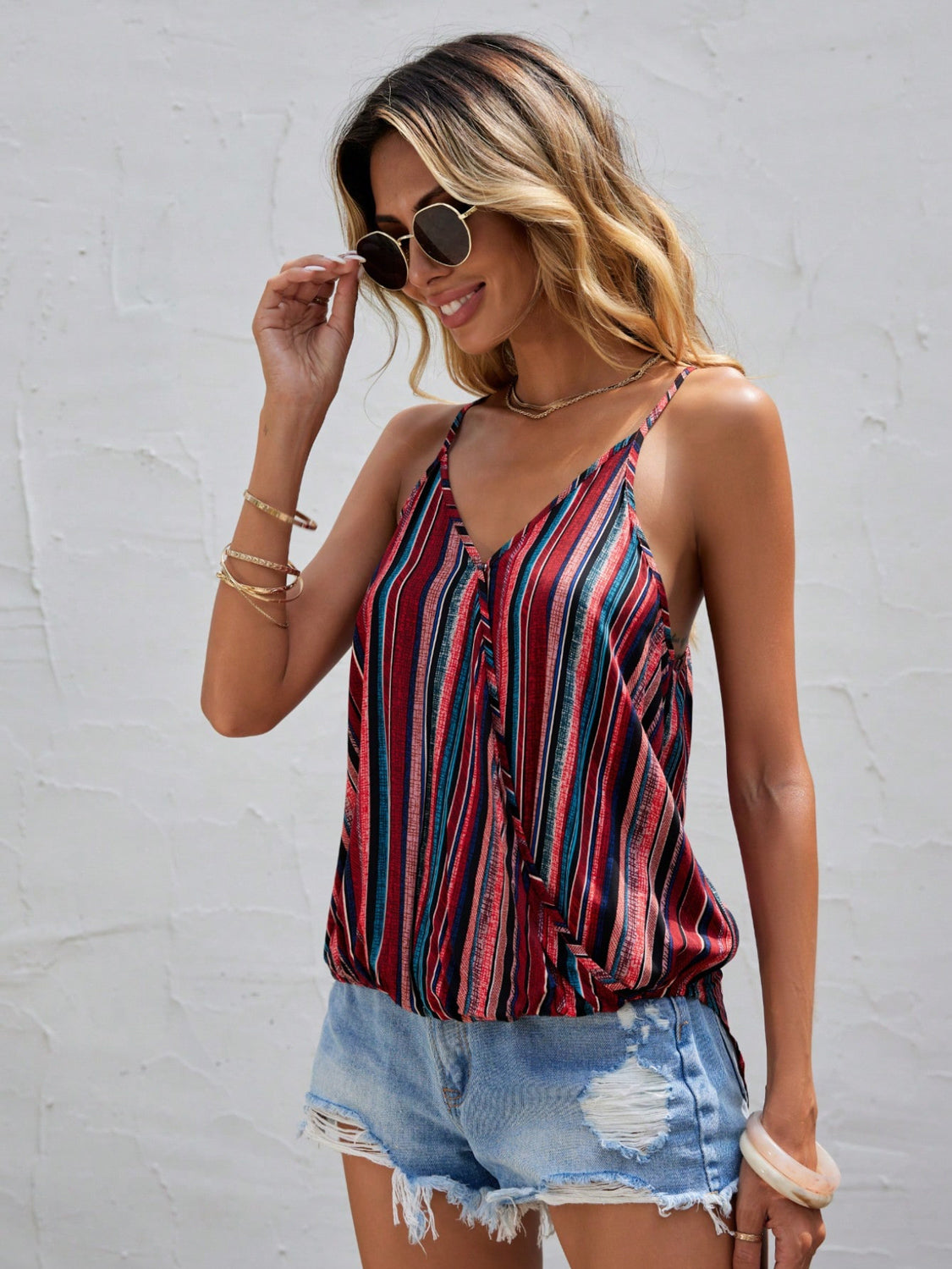 Striped Surplice Neck Cami
