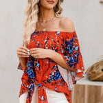 Tied Printed Off-Shoulder Half Sleeve Blouse
