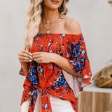 Tied Printed Off-Shoulder Half Sleeve Blouse
