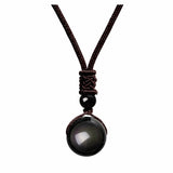 Fashion 16mm Natural Obsidian Pendant Amethyst Necklace For Men And Women
