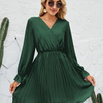 Surplice Flounce Sleeve Pleated Mini Dress
