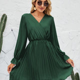 Surplice Flounce Sleeve Pleated Mini Dress
