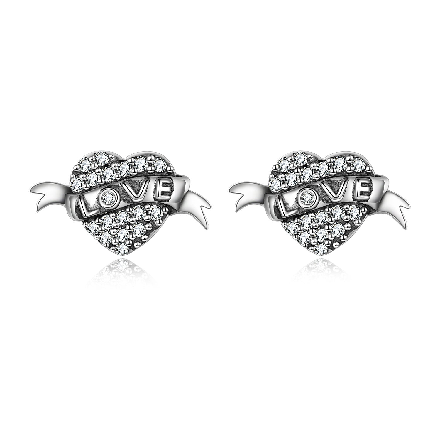 Love Heart Stud Earrings Hypoallergenic Sterling Silver Jewelry
