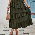 Ruffled Elastic Waist Midi Skirt
