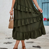 Ruffled Elastic Waist Midi Skirt
