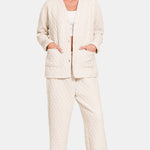 Zenana Quilted Button Up Long Sleeve Top and Pants Lounge Set
