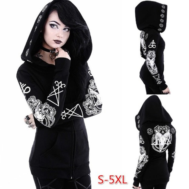 Gothic Punk Print Hoodies Sweatshirts Women Long Sleeve
