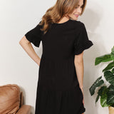 Double Take V-Neck Flounce Sleeve Tiered Dress
