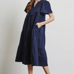 HEYSON Full Size Cotton Poplin Ruffled Tiered Midi Dress
