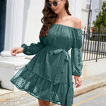 Swiss Dot Off-Shoulder Balloon Sleeve Dress
