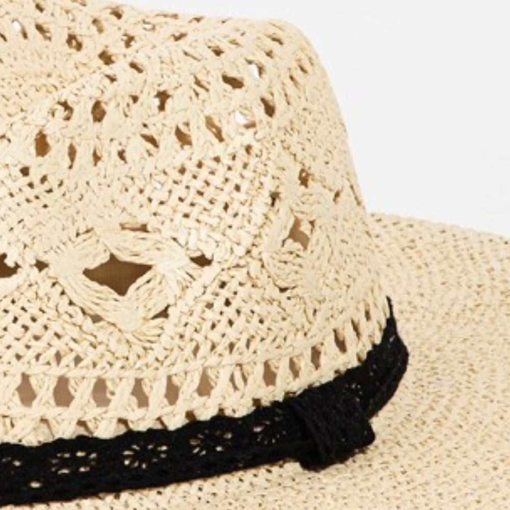 Fame Openwork Lace Detail Wide Brim Hat
