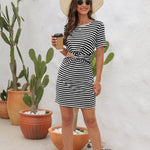 Cutout Striped Round Neck Short Sleeve Dress
