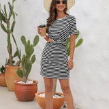 Cutout Striped Round Neck Short Sleeve Dress
