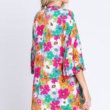 GeeGee Full Size Floral Round Neck Lantern Sleeve Mini Dress
