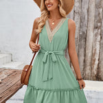 Tied Frill Sleeveless Mini Dress
