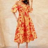 Printed Off-Shoulder Balloon Sleeve Dress
