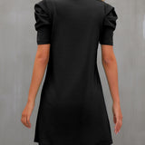 Round Neck Puff Sleeve Mini Dress
