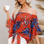 Tied Printed Off-Shoulder Half Sleeve Blouse
