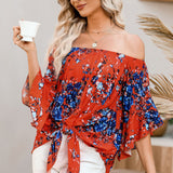 Tied Printed Off-Shoulder Half Sleeve Blouse
