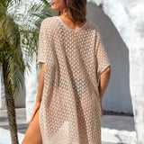 Openwork Slit Scoop Neck Cover Up
