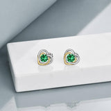 925 Sterling Silver Heart Stud Earrings With May Birthstone Emerald
