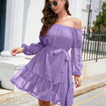 Swiss Dot Off-Shoulder Balloon Sleeve Dress
