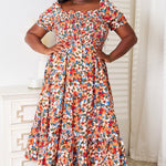 Double Take Plus Size Floral Smocked Square Neck Dress
