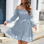 Swiss Dot Off-Shoulder Balloon Sleeve Dress
