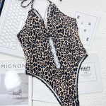 Leopard Cutout Halter Neck One-Piece Swimwear
