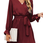 Surplice Flounce Sleeve Pleated Mini Dress
