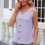 Eyelet Round Neck Wide Strap Tank
