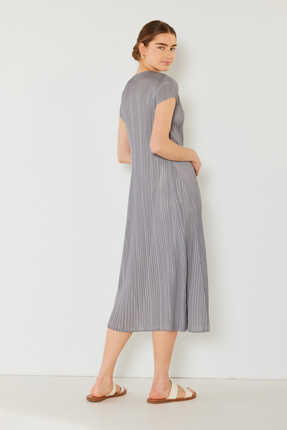 Marina West Swim Pleated Cap Sleeve A-Line Dress
