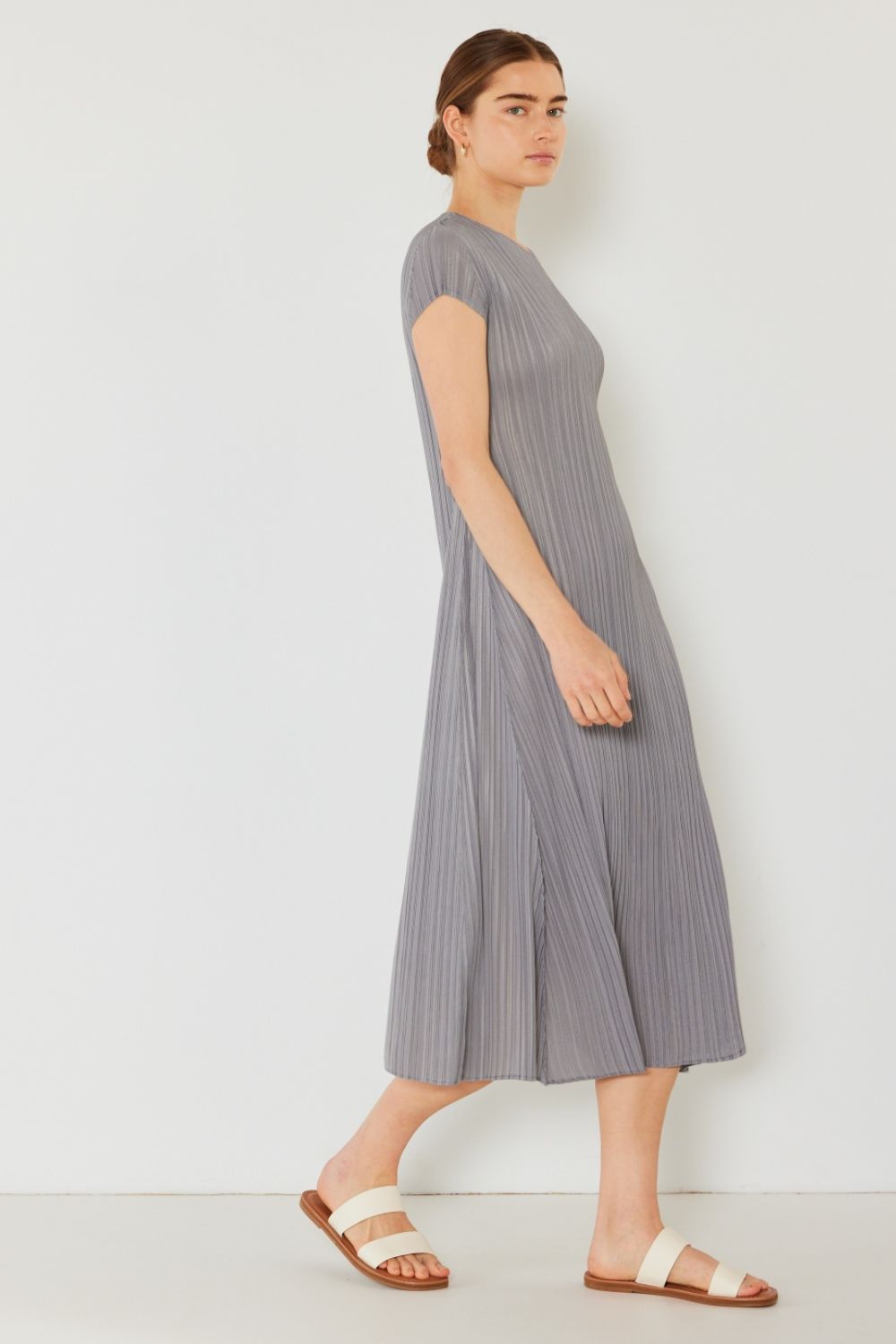 Marina West Swim Pleated Cap Sleeve A-Line Dress
