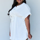 Ninexis Out Of Time Full Size Ruffle Hem Dress with Drawstring Waistband in White
