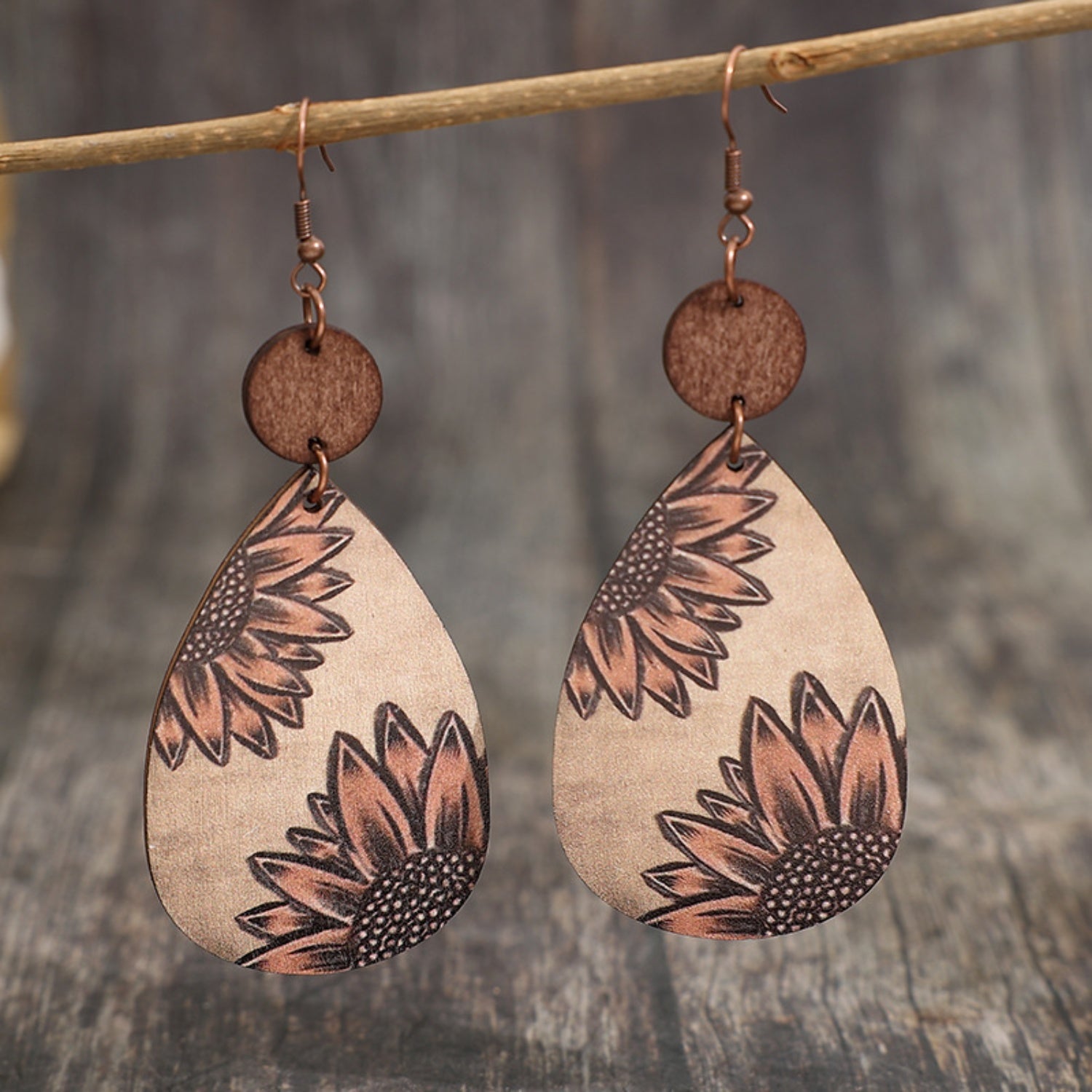 Wooden Iron Hook Dangle Earrings
