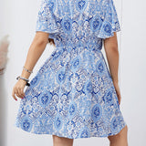 Plus Size Surplice Flutter Sleeve Mini Dress
