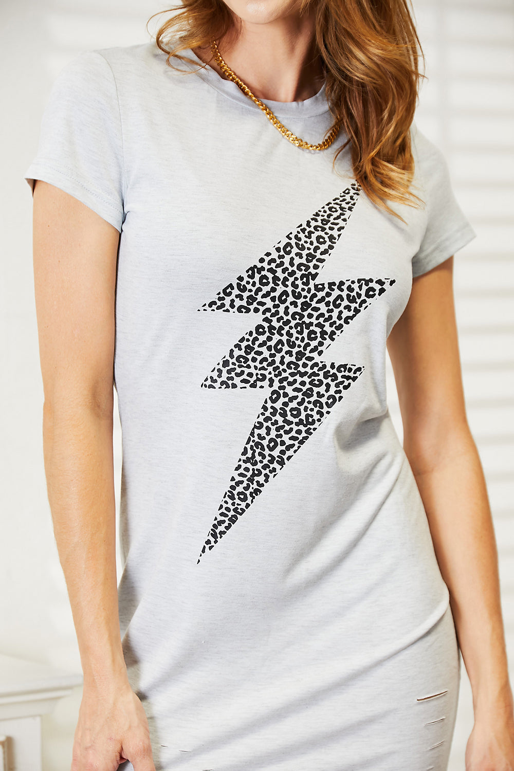 Double Take Leopard Lightning Graphic Tee Dress
