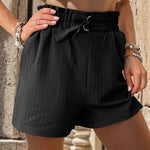 Pocketed Double Buckle High Waist Shorts
