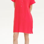 Slit Notched Short Sleeve Mini Dress
