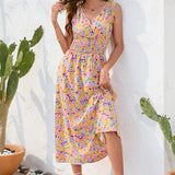 Smocked Printed Surplice Sleeveless Dress
