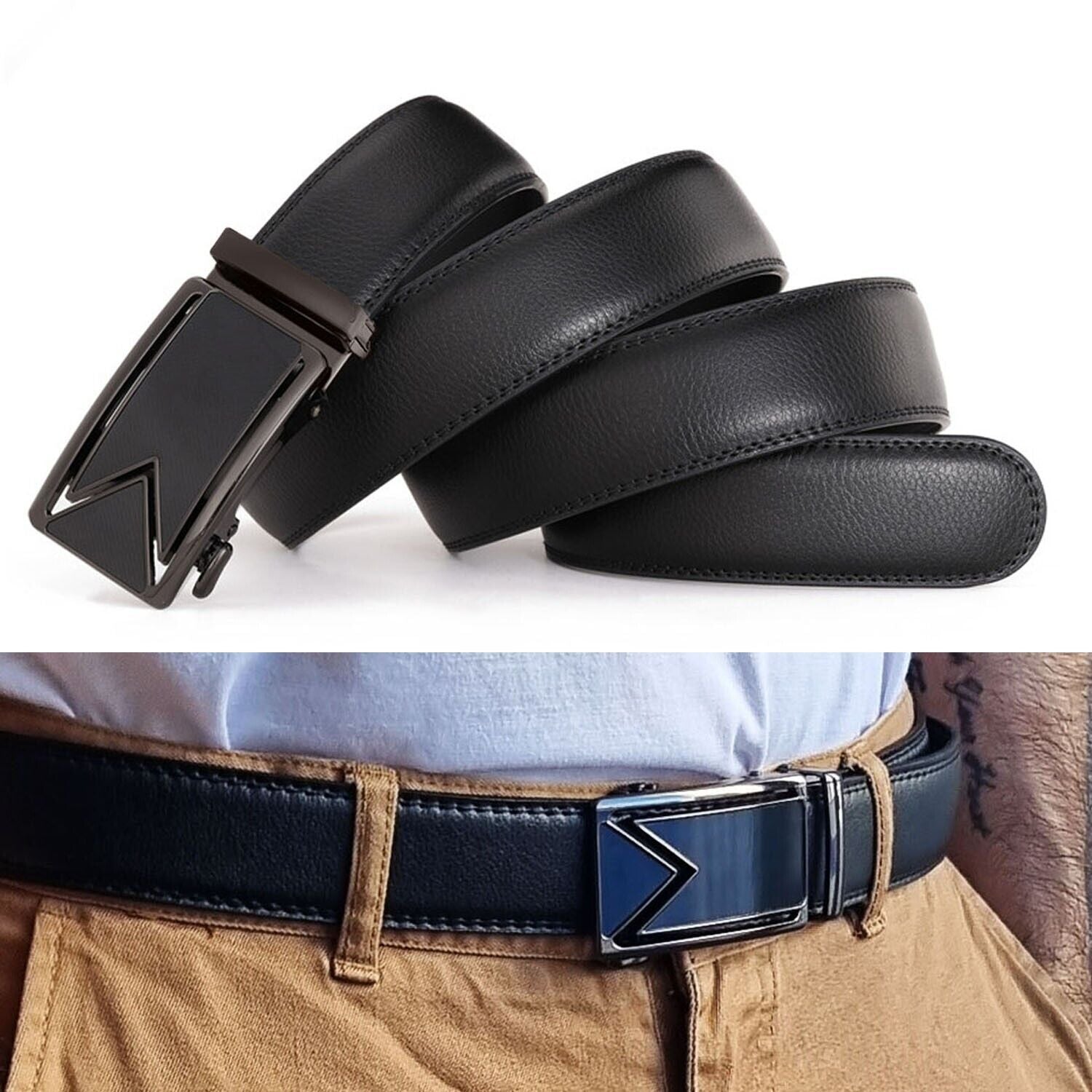 Microfiber Leather Mens Ratchet Belt Belts For Men Adjustable Automatic Buckle
