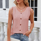 Eyelet Round Neck Wide Strap Tank
