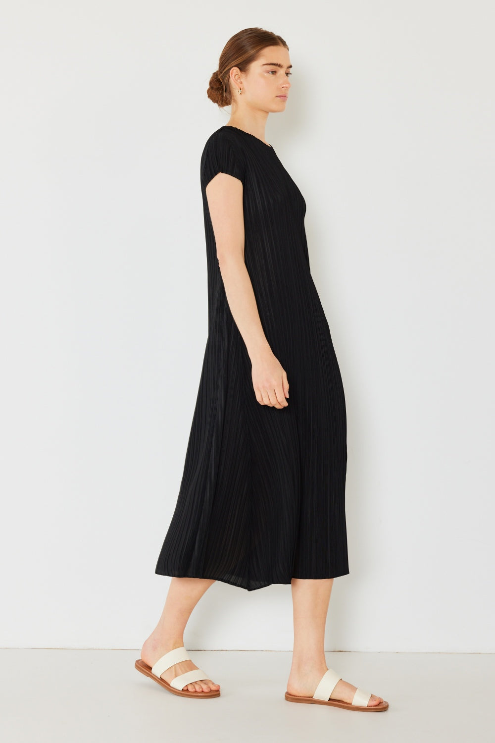 Marina West Swim Pleated Cap Sleeve A-Line Dress
