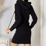 Culture Code Full Size Drawstring Long Sleeve Hooded Dress
