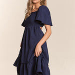 J.NNA Smocked Bow Back Ruffle Hem Dress
