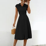 Button Up Cap Sleeve Midi Dress
