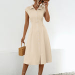 Button Up Cap Sleeve Midi Dress
