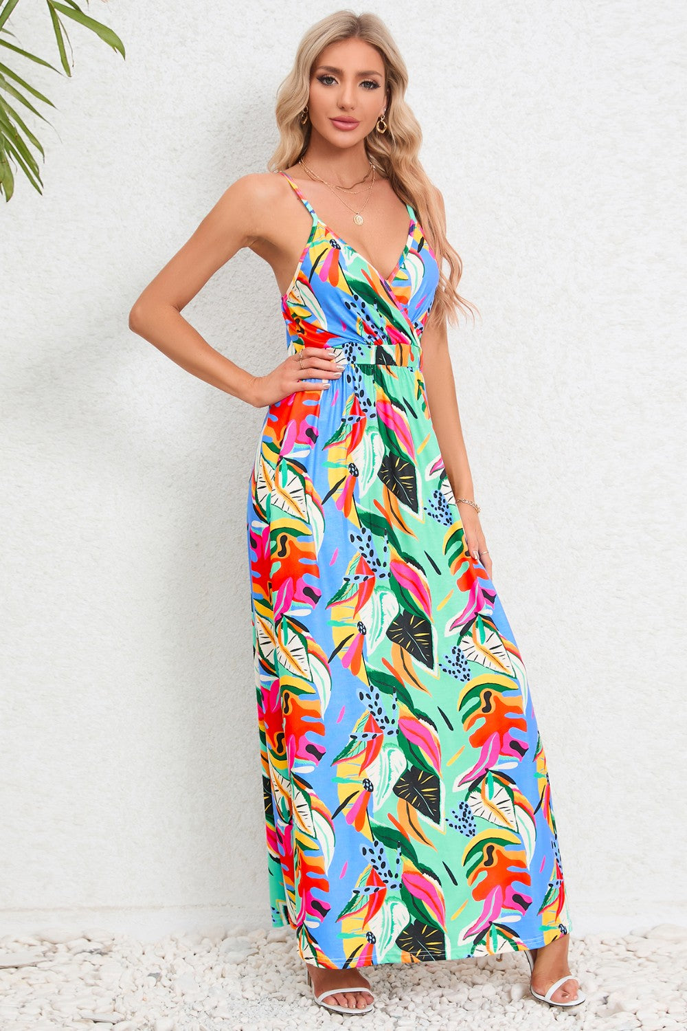 Printed Surplice Maxi Cami Dress
